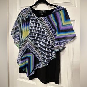 GRW Small geometric top Overlay Butterfly Boho Multi Bright colors Over Black